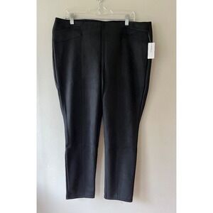 Retrology‎ Sz 1X Black Velvet Pants Pull On Stretch Tapered Leg Dress Pants